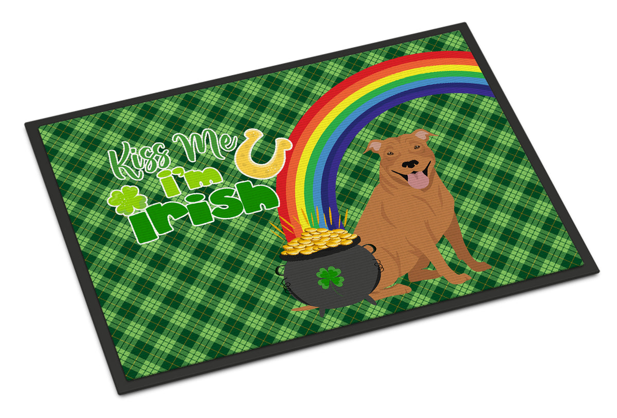 Buy this Red Pit Bull Terrier St. Patrick&#39;s Day Indoor or Outdoor Mat 24x36