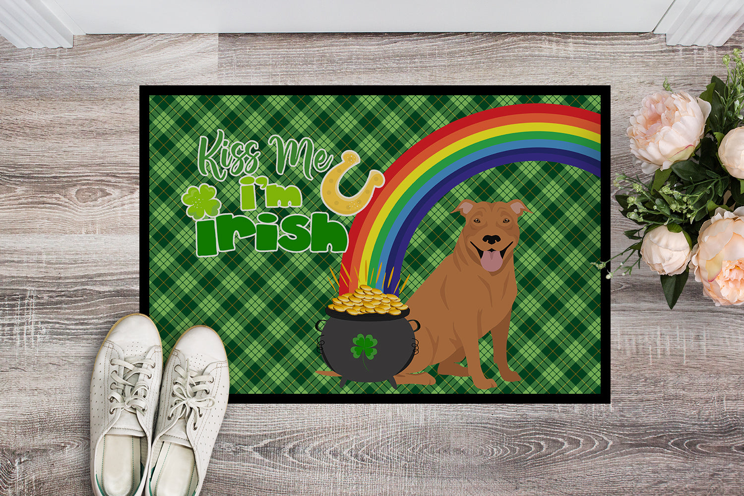 Red Pit Bull Terrier St. Patrick's Day Indoor or Outdoor Mat 24x36 - the-store.com
