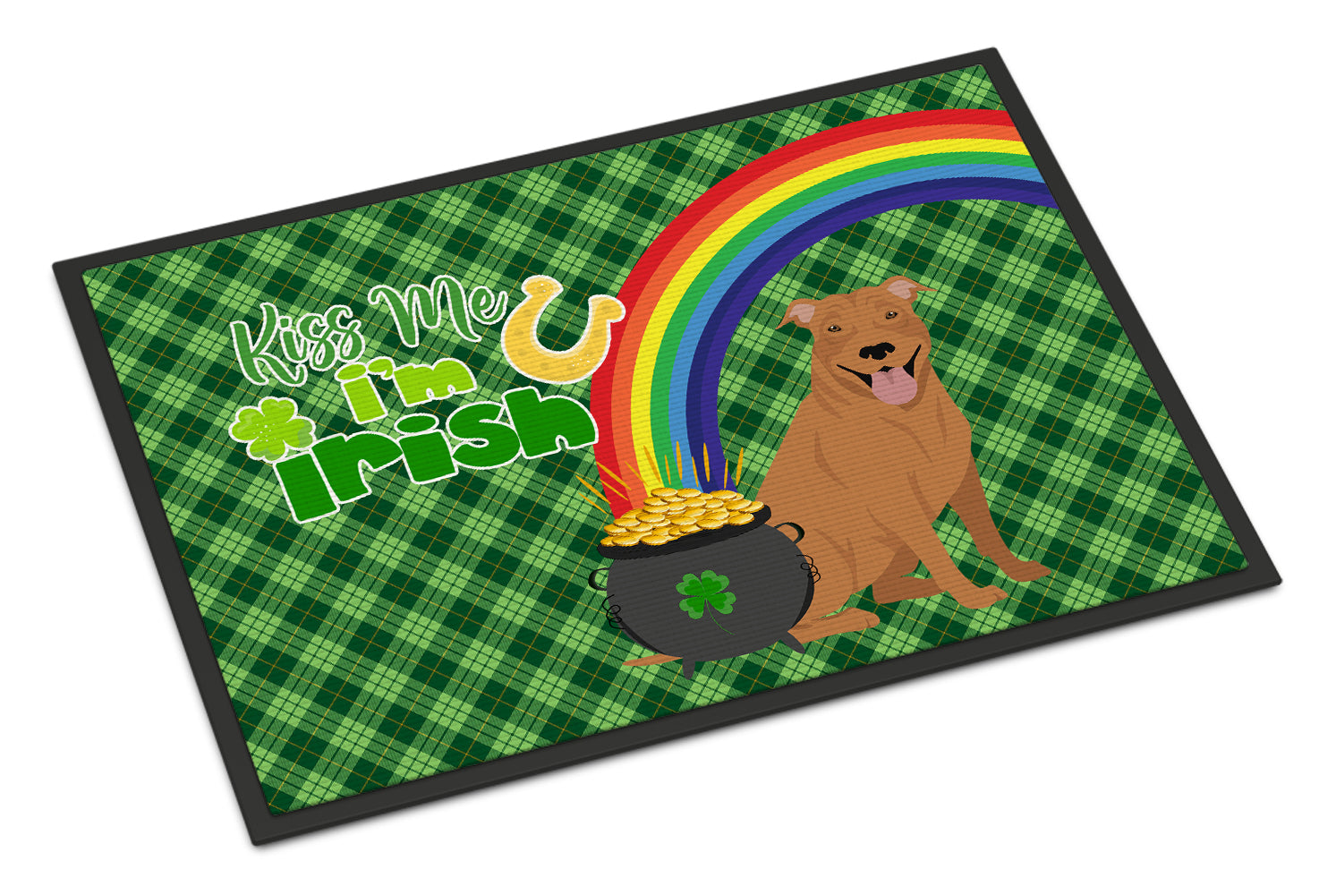 Buy this Red Pit Bull Terrier St. Patrick's Day Indoor or Outdoor Mat 24x36