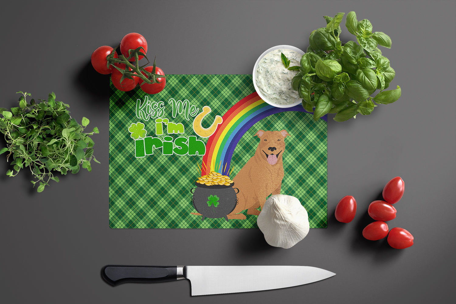 Red Pit Bull Terrier St. Patrick's Day Glass Cutting Board Large - the-store.com