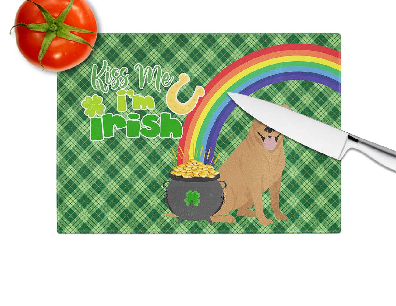 Red Pit Bull Terrier St. Patrick's Day Glass Cutting Board Large - the-store.com