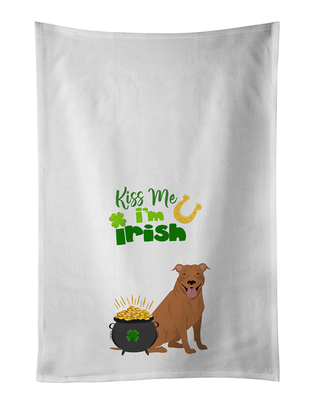 Buy this Red Pit Bull Terrier St. Patrick&#39;s Day White Kitchen Towel Set of 2 Dish Towels