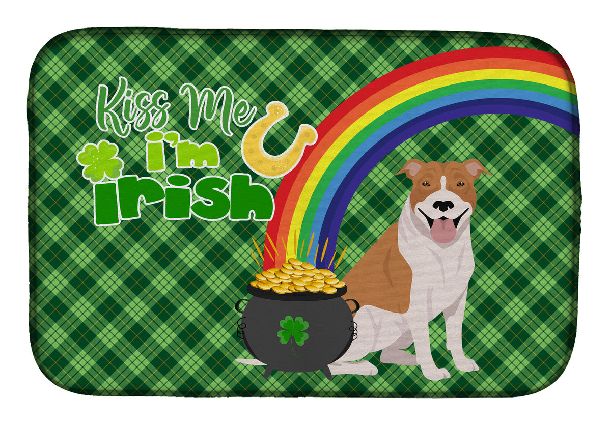 Red and White Pit Bull Terrier St. Patrick&#39;s Day Dish Drying Mat  the-store.com.