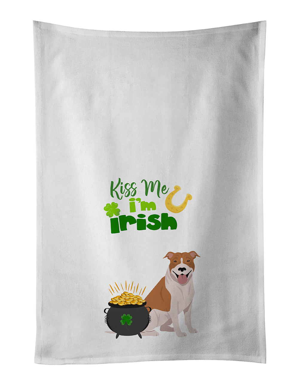 Buy this Red and White Pit Bull Terrier St. Patrick&#39;s Day White Kitchen Towel Set of 2 Dish Towels