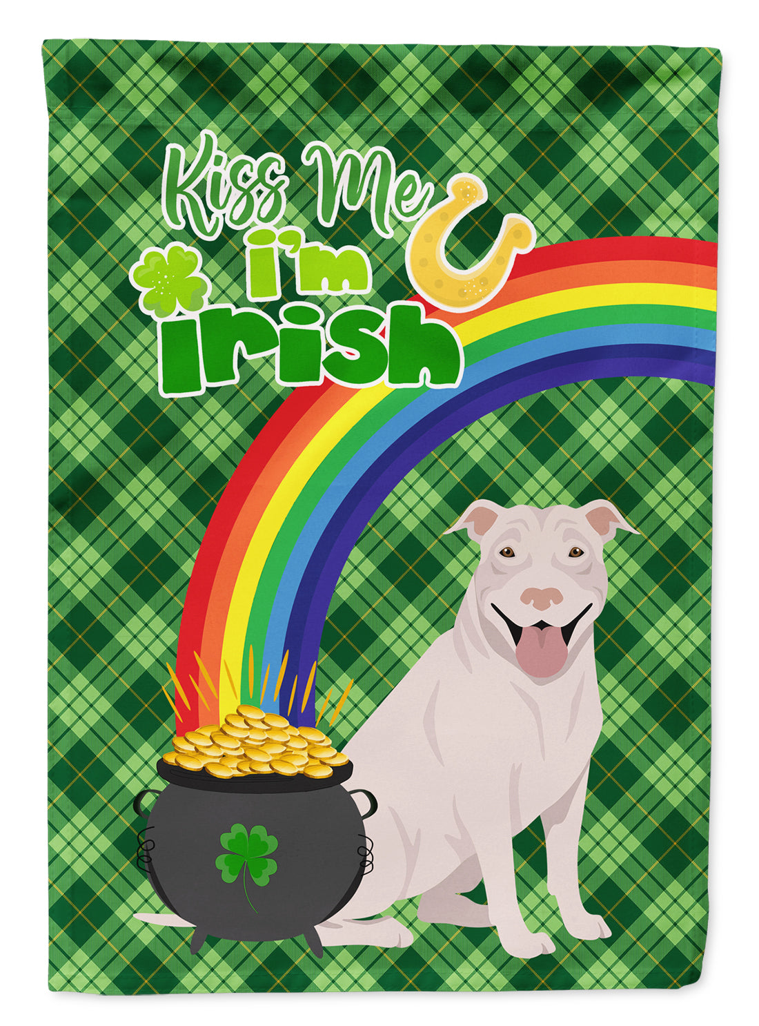 White Pit Bull Terrier St. Patrick&#39;s Day Flag Garden Size  the-store.com.
