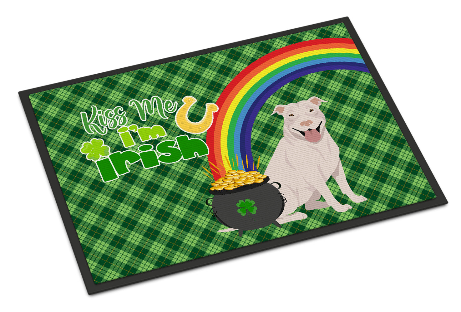Buy this White Pit Bull Terrier St. Patrick's Day Indoor or Outdoor Mat 24x36