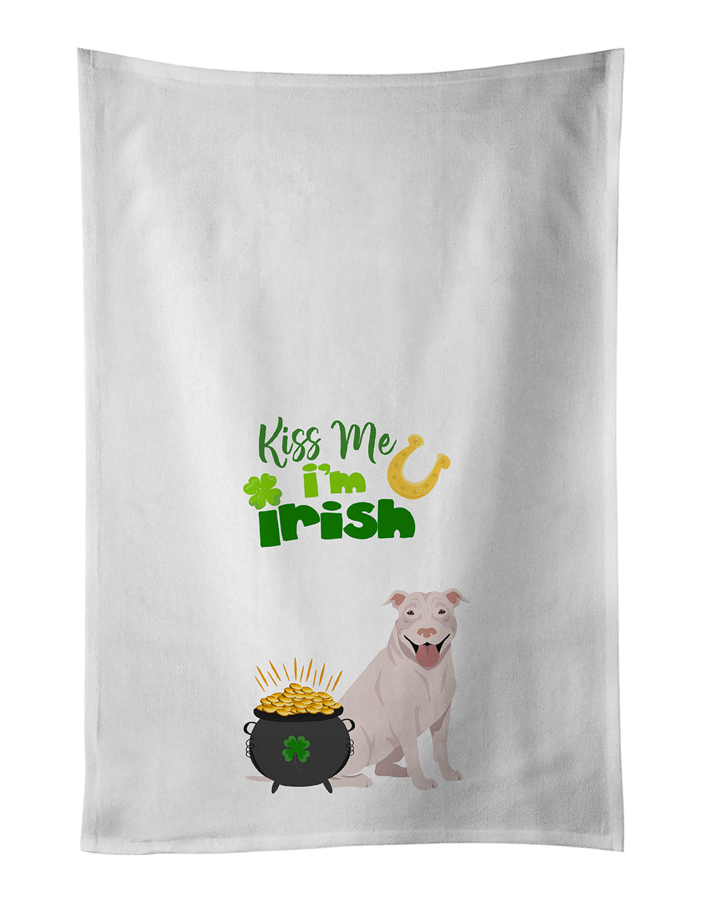 Buy this White Pit Bull Terrier St. Patrick&#39;s Day White Kitchen Towel Set of 2 Dish Towels