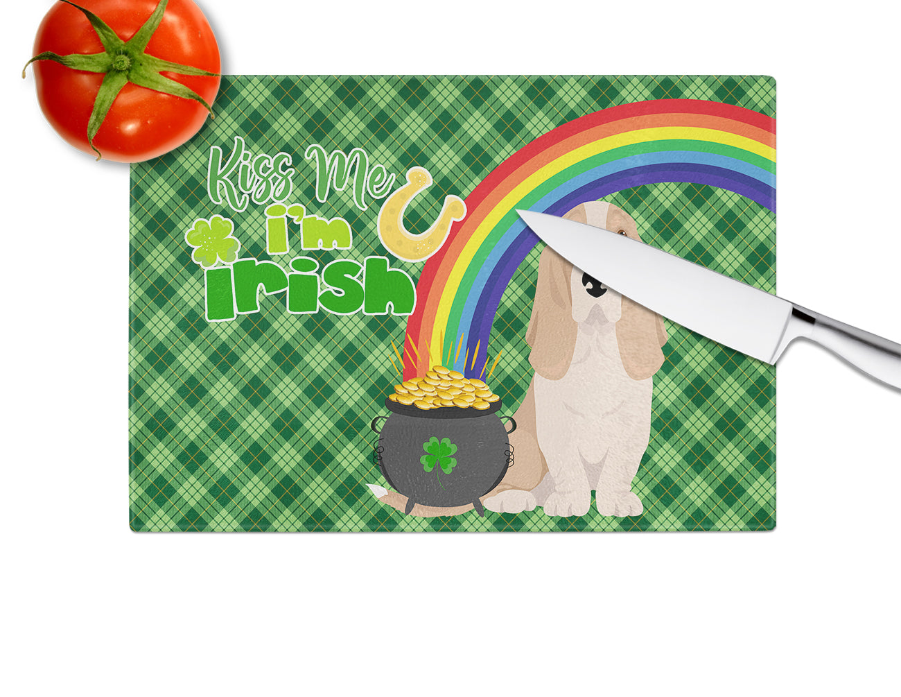 Lemon and White Tricolor Basset Hound St. Patrick's Day Glass Cutting Board Large - the-store.com