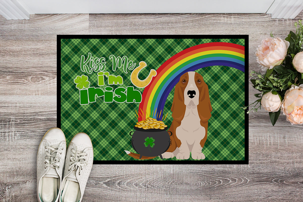 Caroline's Treasures Red and White Tricolor Basset Hound St. Patrick's Day Doormat - 24x36 Decorative Floor Mat – Indoor/Outdoor Rug with Artistic Flair