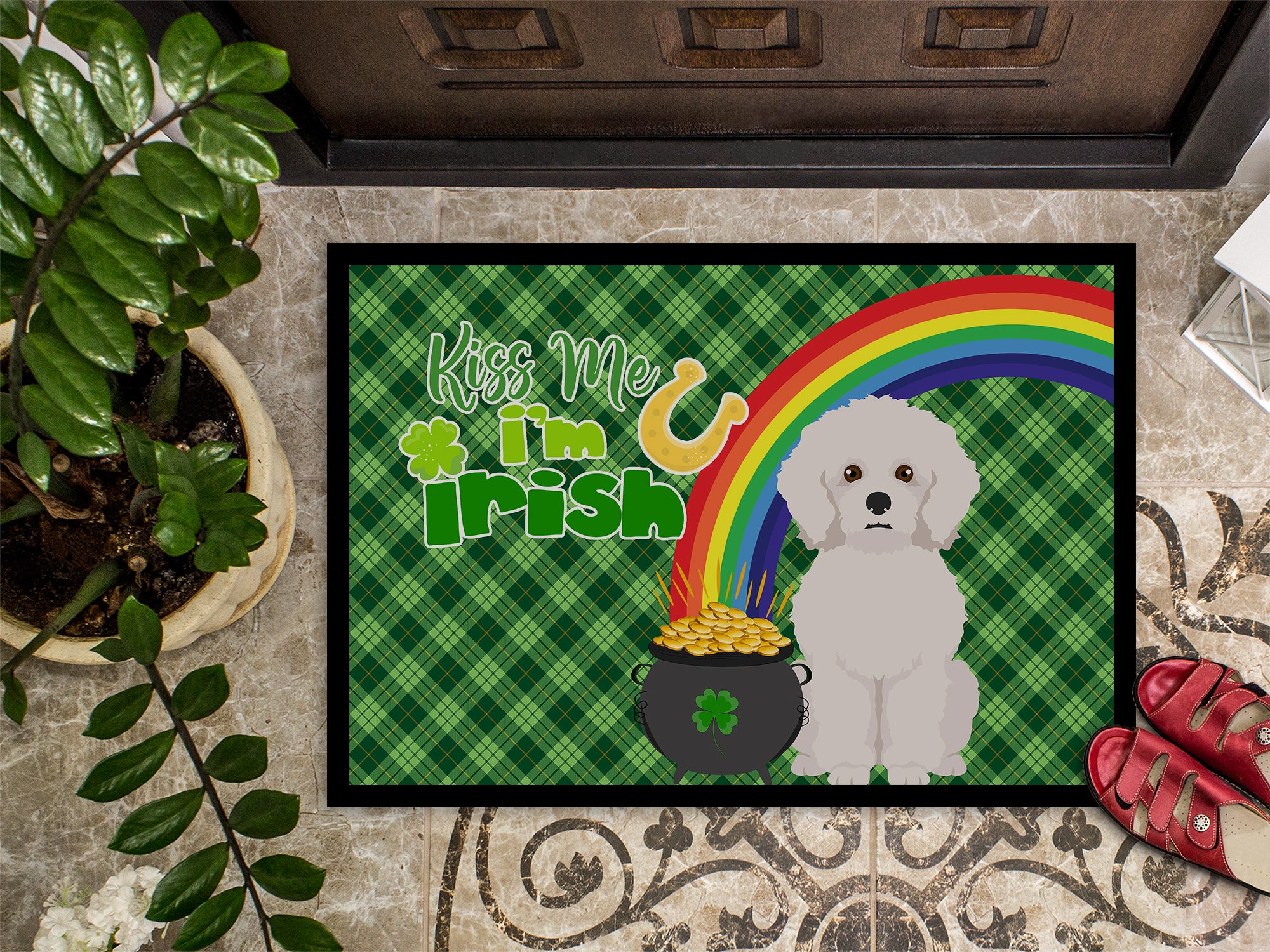 Bichon Frise St. Patrick's Day Indoor or Outdoor Mat 24x36 - the-store.com