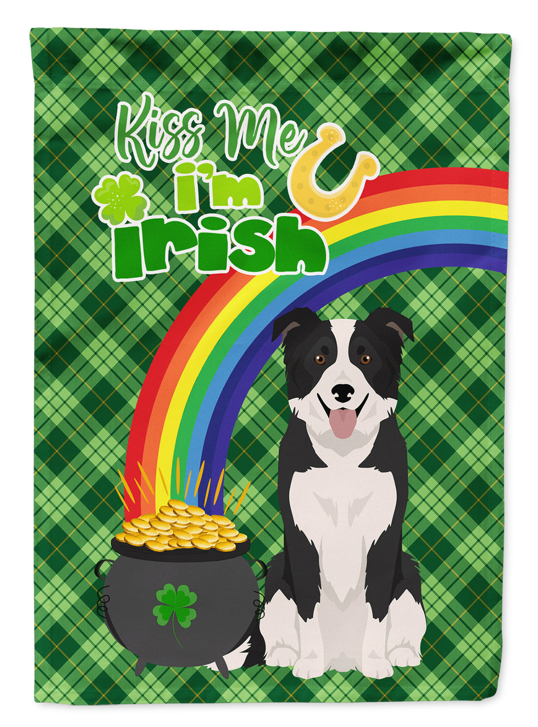 Black and White Border Collie St. Patrick&#39;s Day Flag Garden Size  the-store.com.