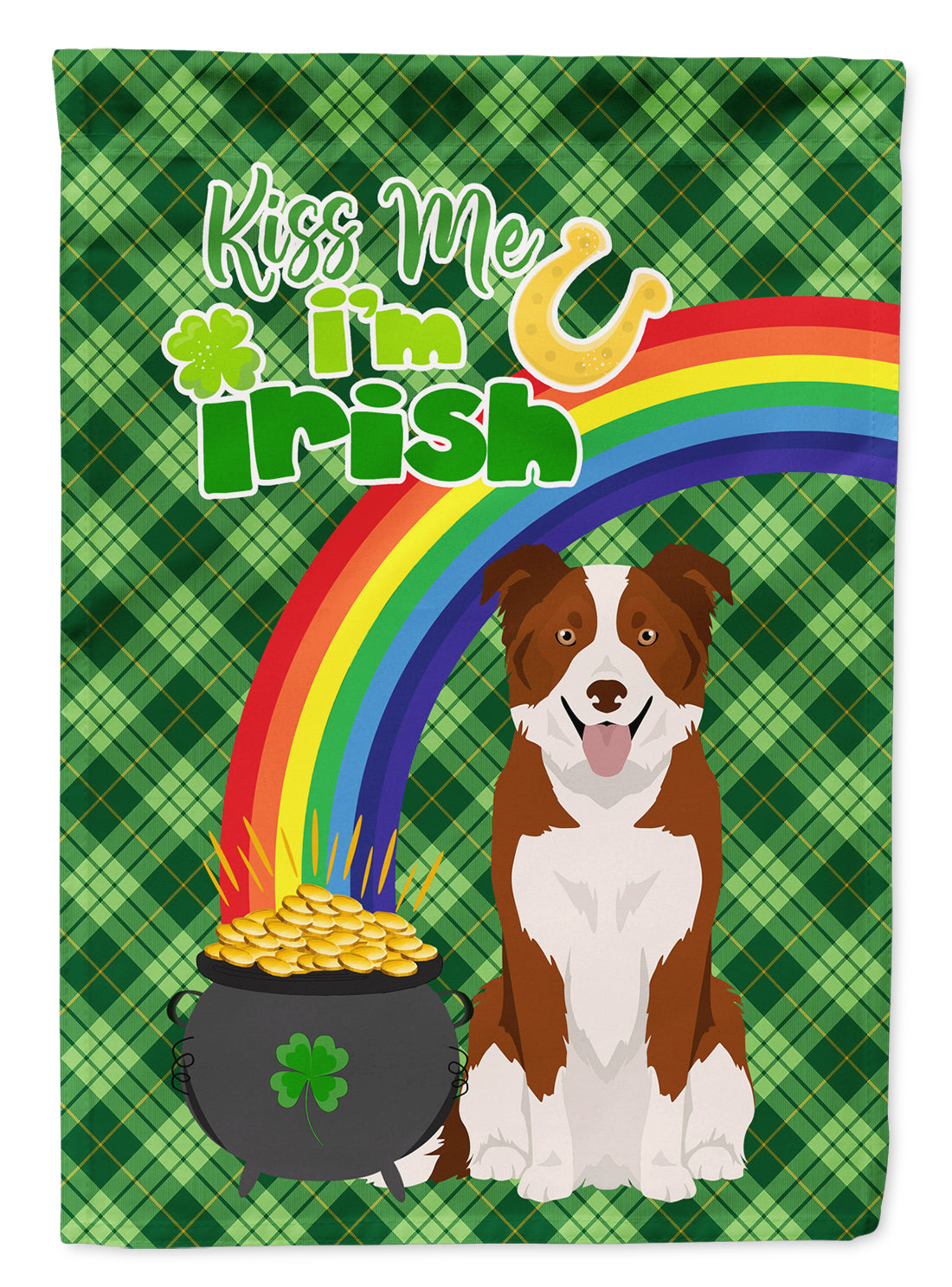 Red and White Border Collie St. Patrick's Day Flag Garden Size  the-store.com.