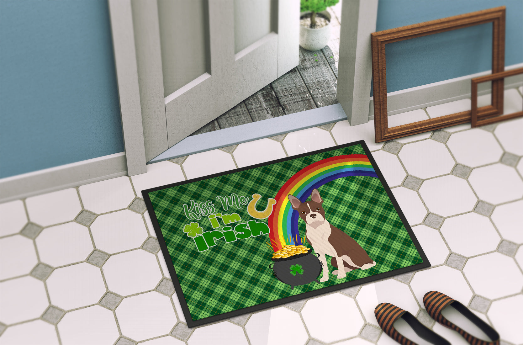 Red Boston Terrier St. Patrick's Day Indoor or Outdoor Mat 24x36 - the-store.com