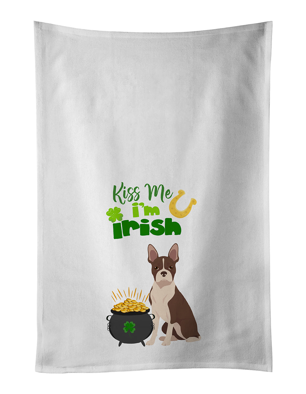 Buy this Red Boston Terrier St. Patrick&#39;s Day White Kitchen Towel Set of 2 Dish Towels