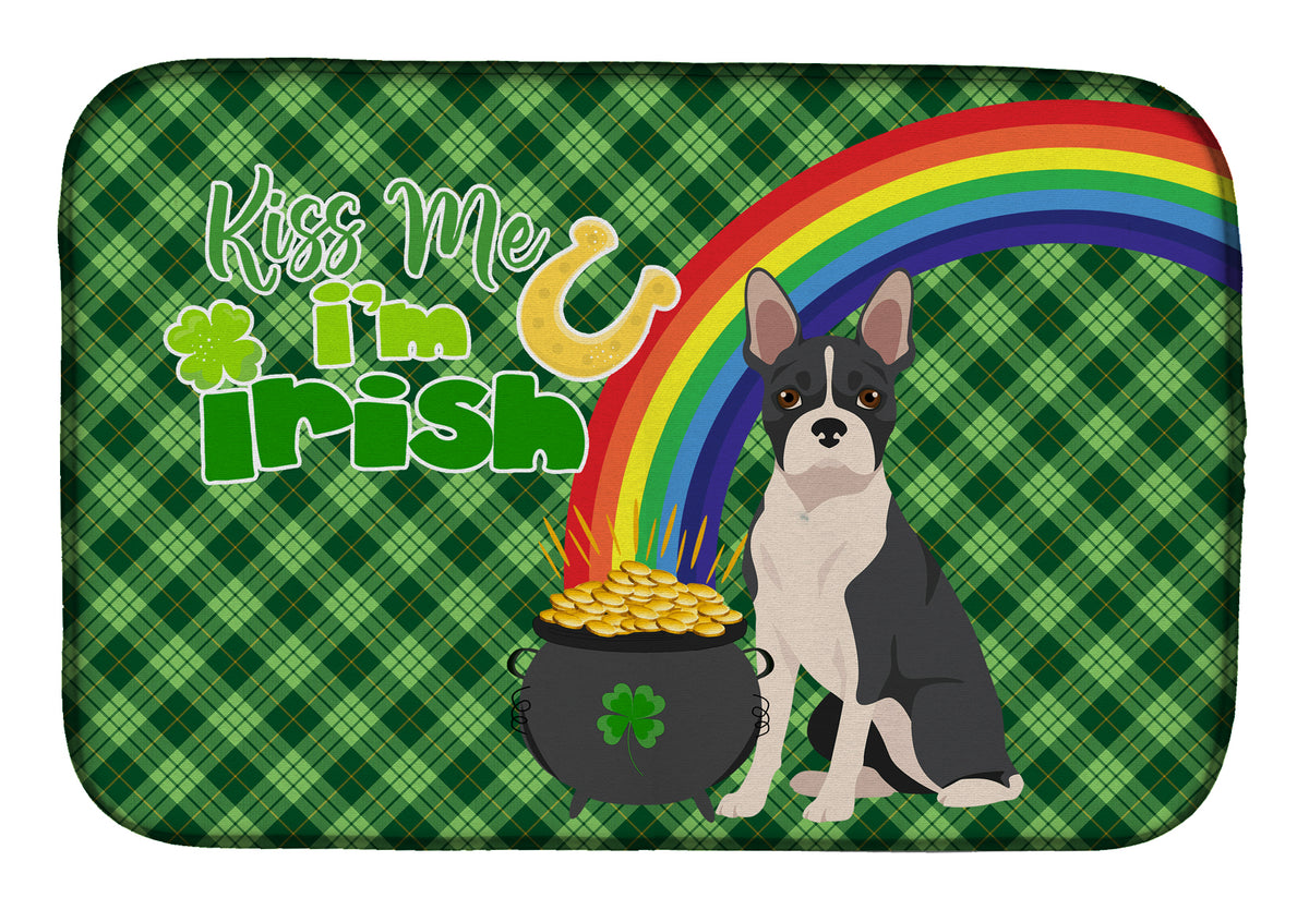 Black Boston Terrier St. Patrick&#39;s Day Dish Drying Mat
