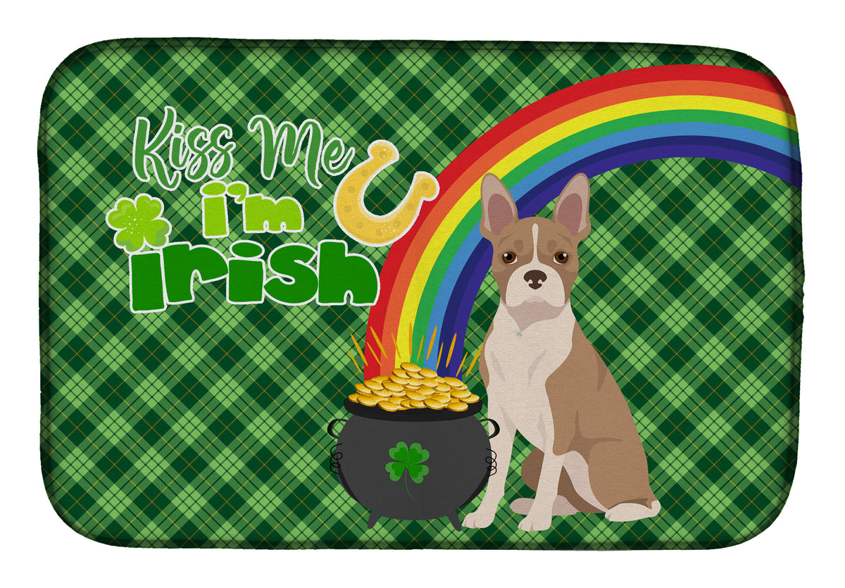 Fawn Boston Terrier St. Patrick&#39;s Day Dish Drying Mat