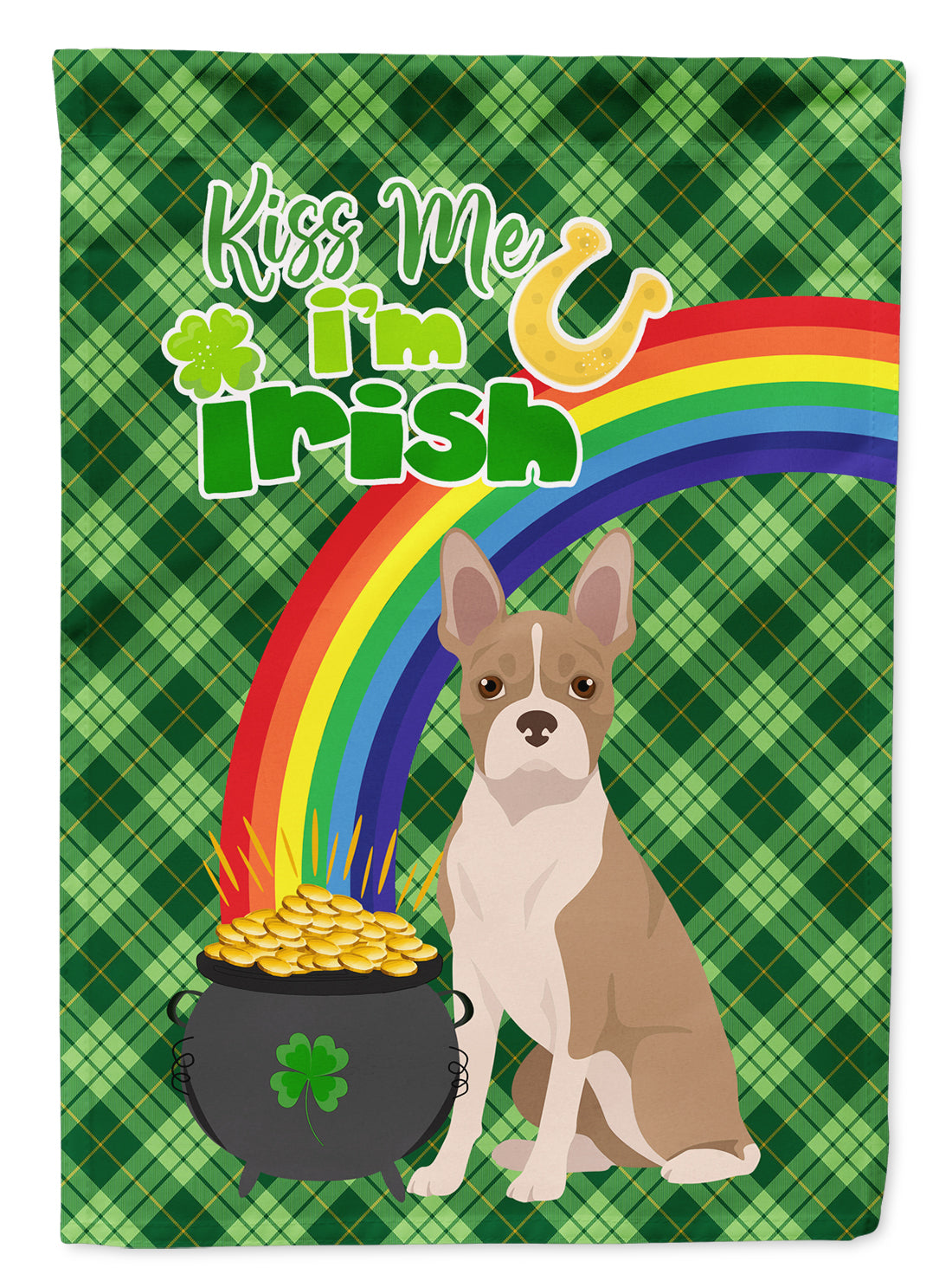 Fawn Boston Terrier St. Patrick&#39;s Day Flag Garden Size