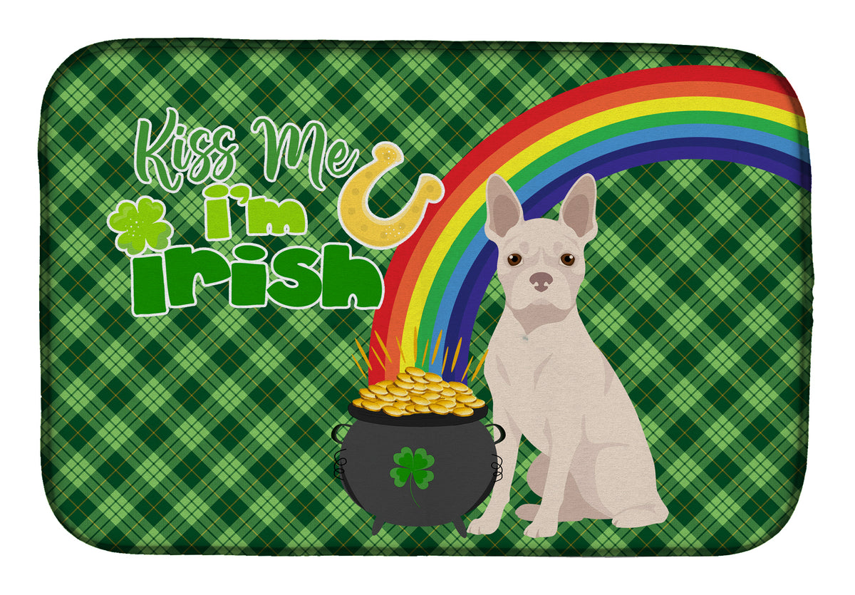 White Boston Terrier St. Patrick&#39;s Day Dish Drying Mat