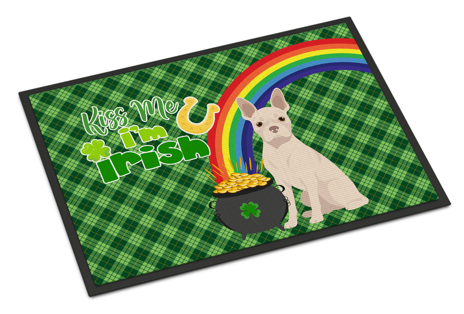 Buy this White Boston Terrier St. Patrick's Day Indoor or Outdoor Mat 24x36