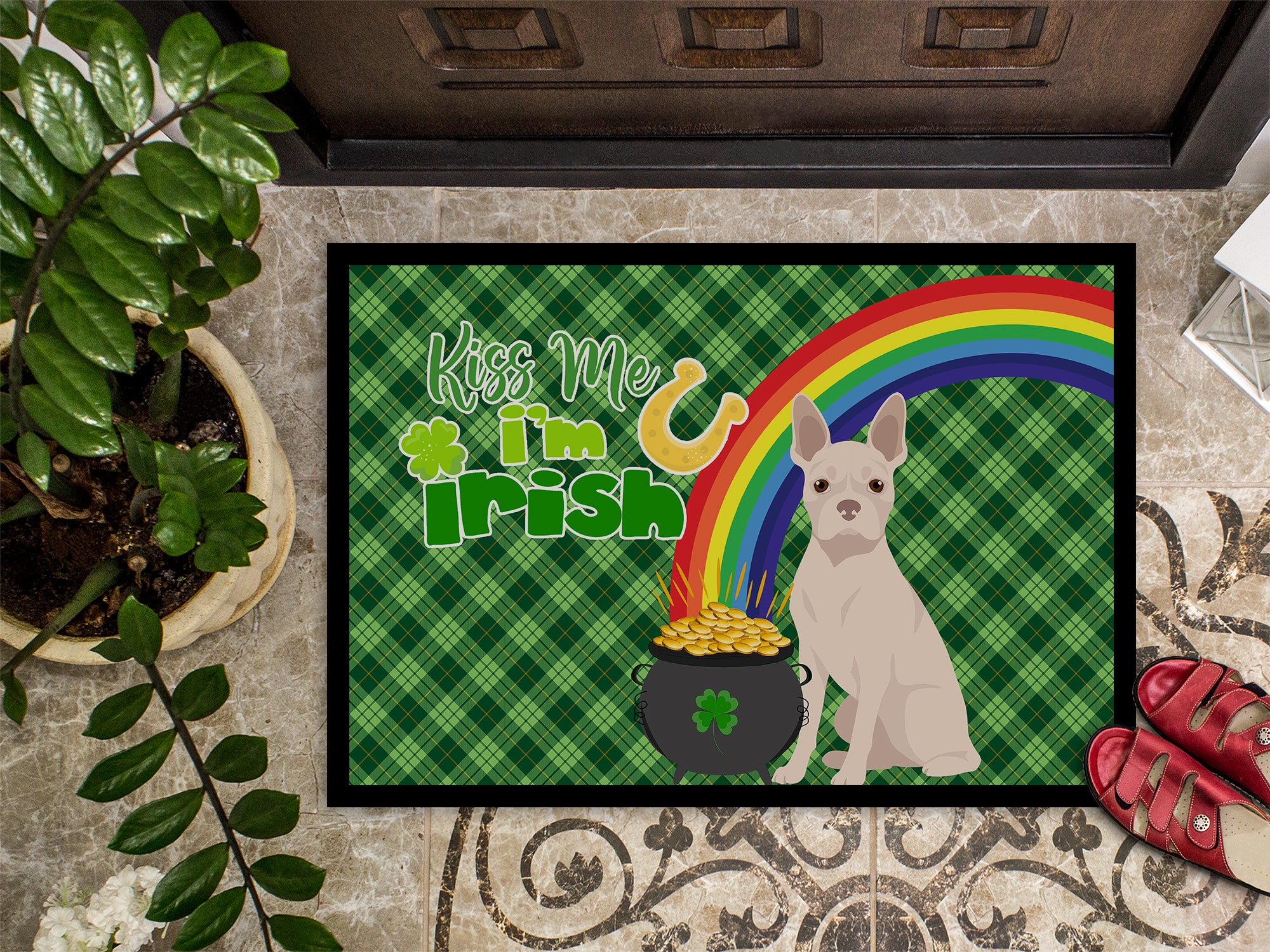 White Boston Terrier St. Patrick's Day Indoor or Outdoor Mat 24x36 - the-store.com