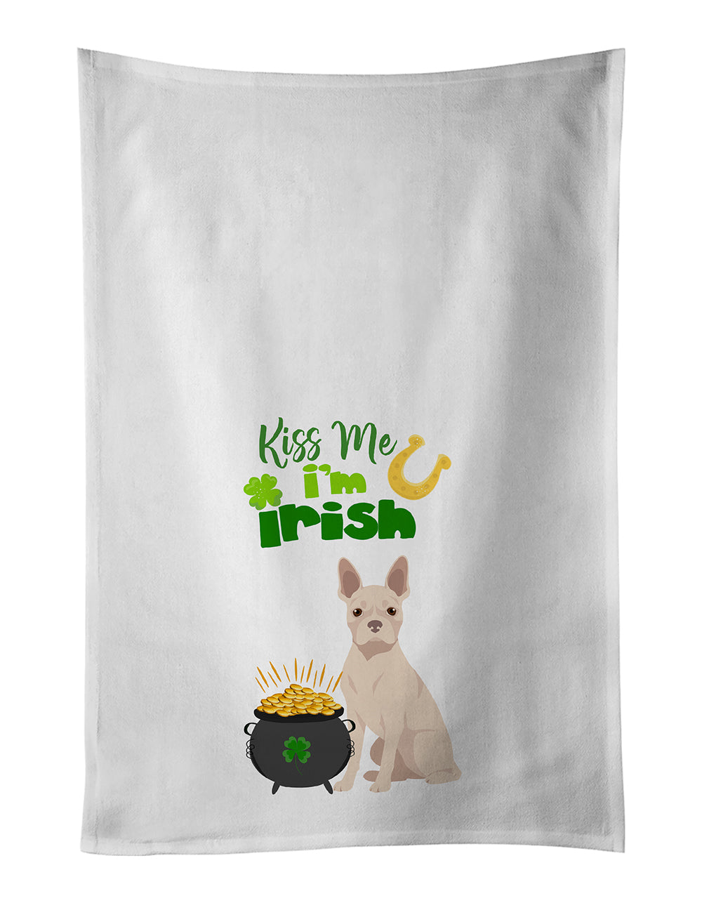 Buy this White Boston Terrier St. Patrick&#39;s Day White Kitchen Towel Set of 2 Dish Towels
