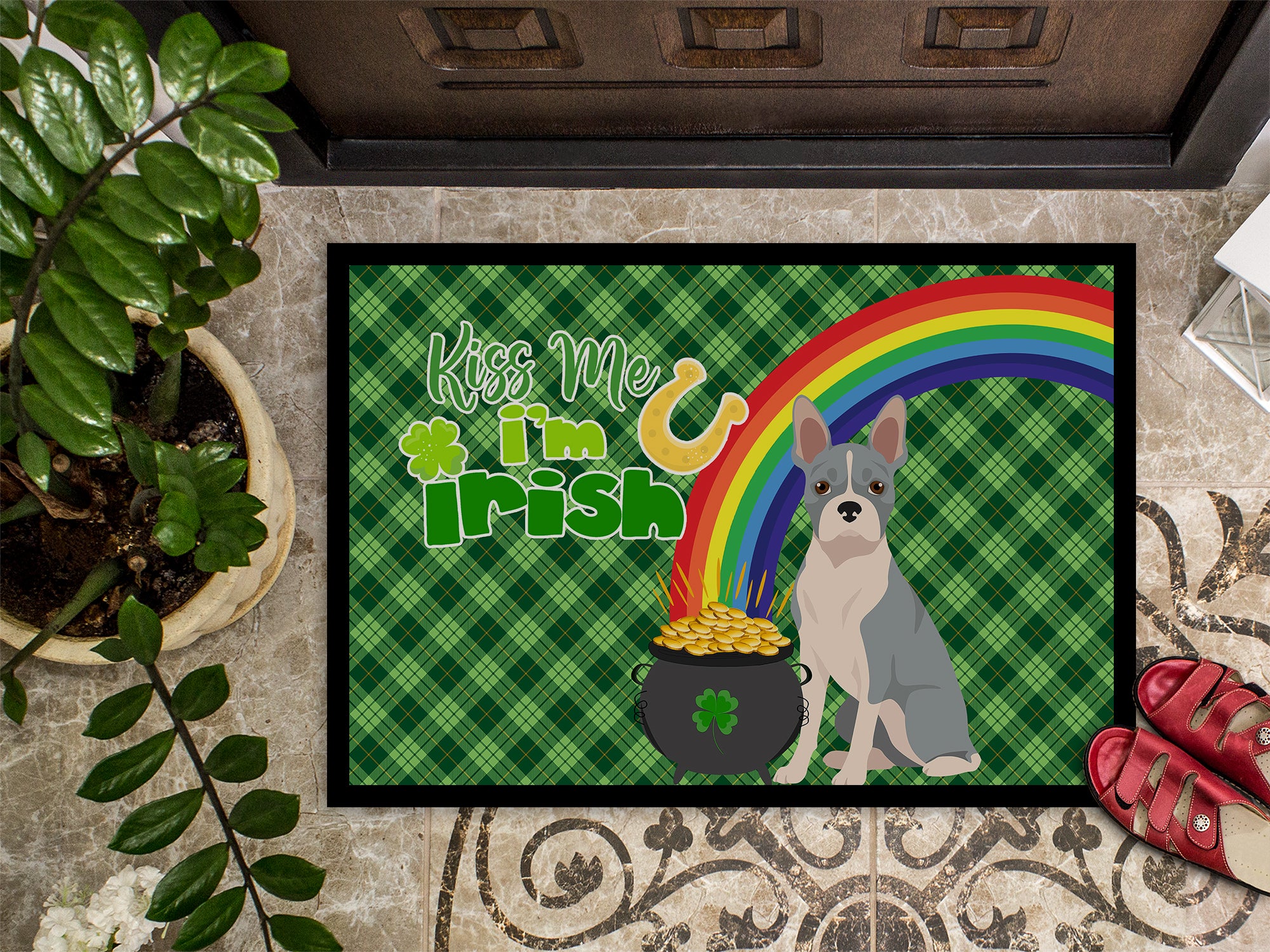 Blue Boston Terrier St. Patrick's Day Indoor or Outdoor Mat 24x36 - the-store.com