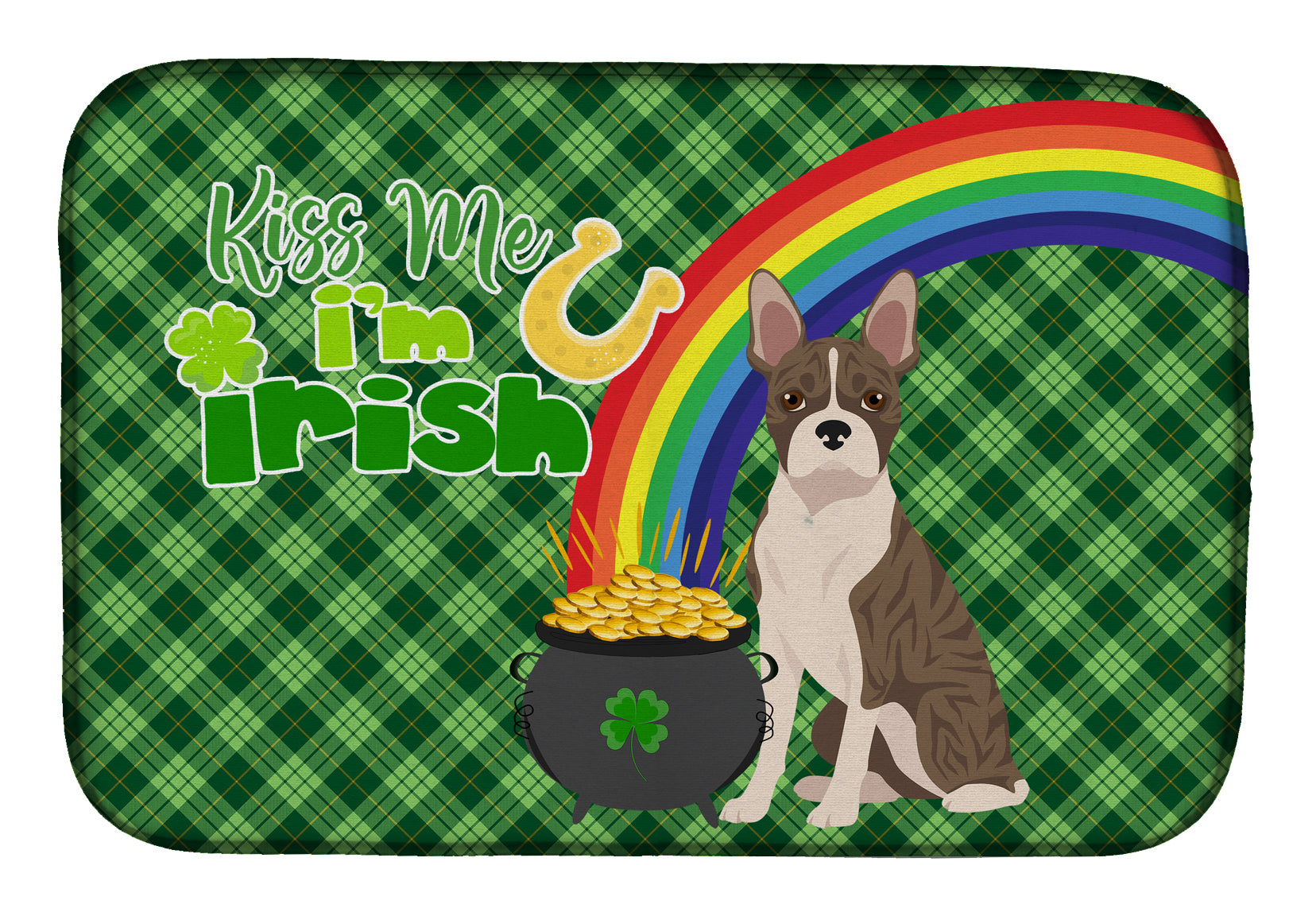Brindle Boston Terrier St. Patrick's Day Dish Drying Mat  the-store.com.