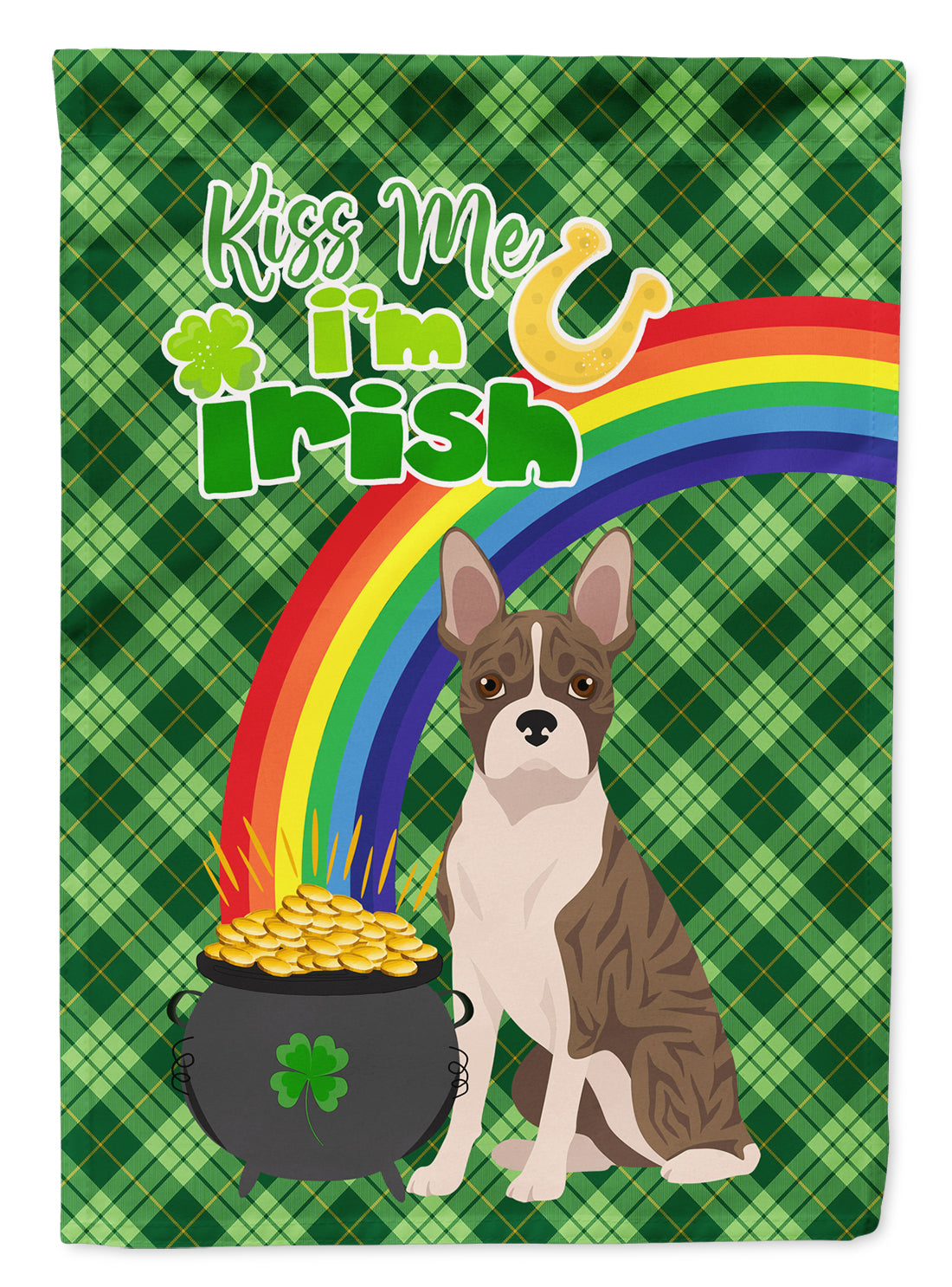 Brindle Boston Terrier St. Patrick&#39;s Day Flag Garden Size