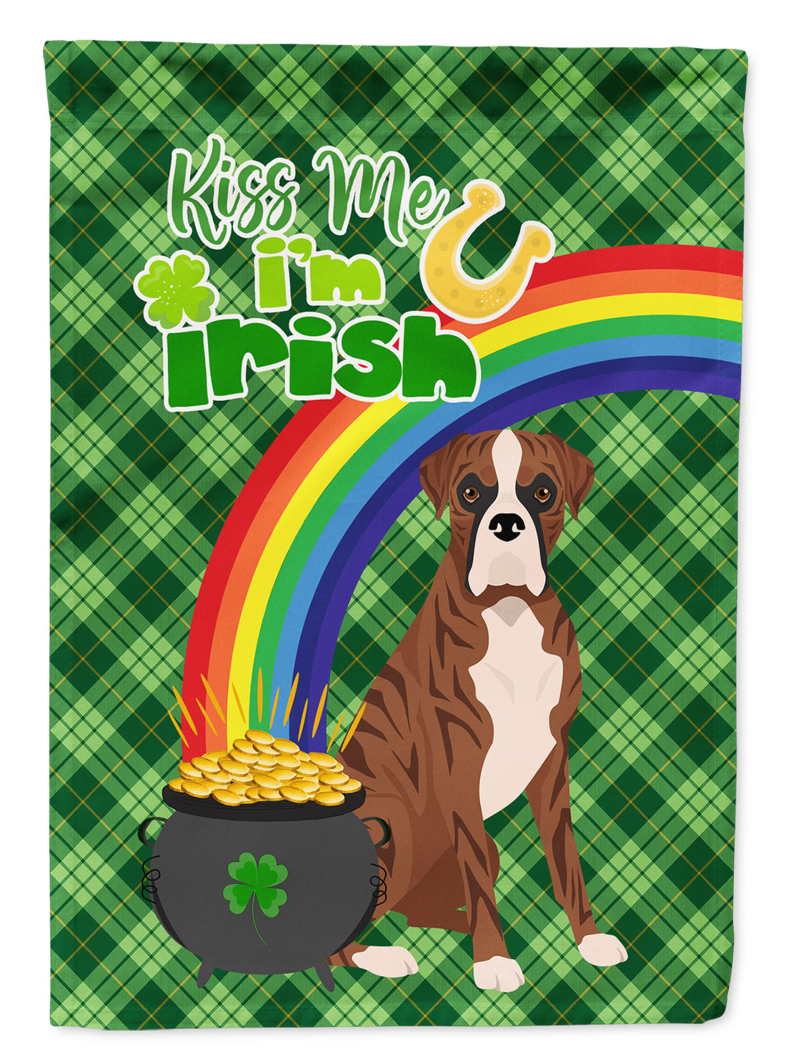 Natural Eared Red Brindle Boxer St. Patrick&#39;s Day Flag Garden Size  the-store.com.
