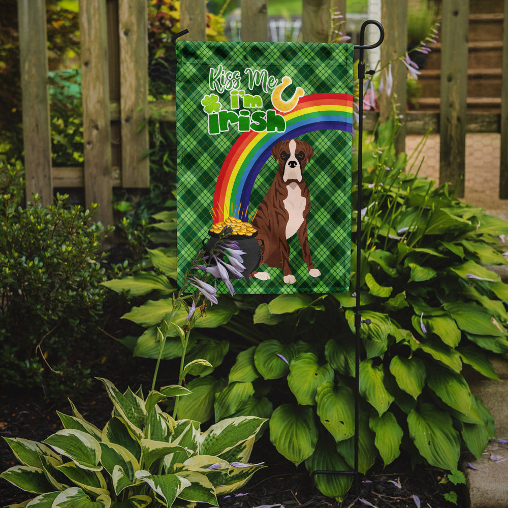Natural Eared Red Brindle Boxer St. Patrick's Day Flag Garden Size  the-store.com.