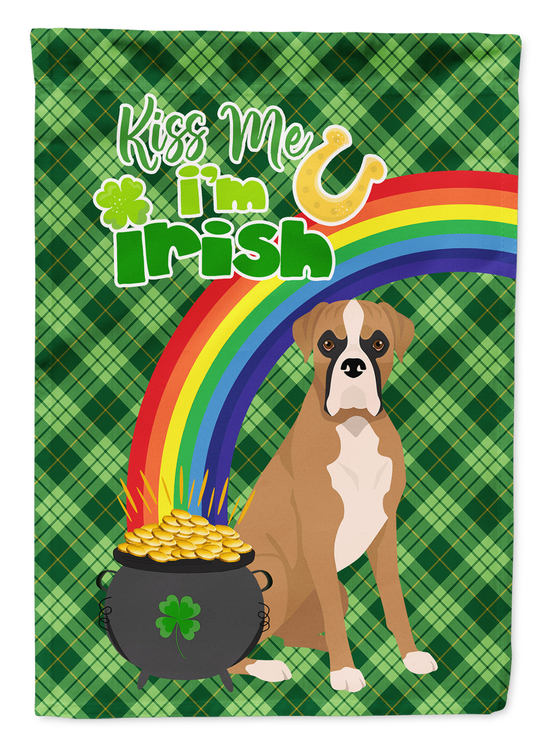 Natural Eared Fawn Boxer St. Patrick&#39;s Day Flag Garden Size  the-store.com.