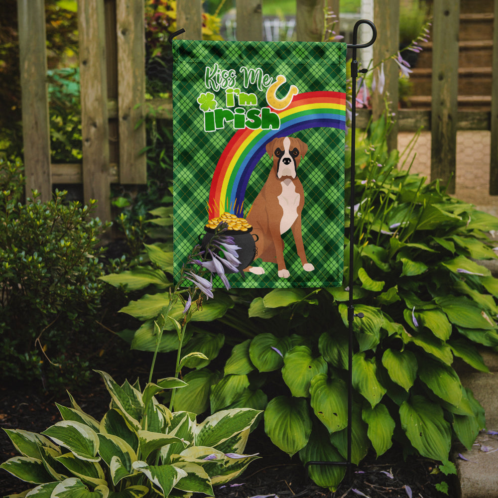 Natural Eared Fawn Boxer St. Patrick's Day Flag Garden Size  the-store.com.