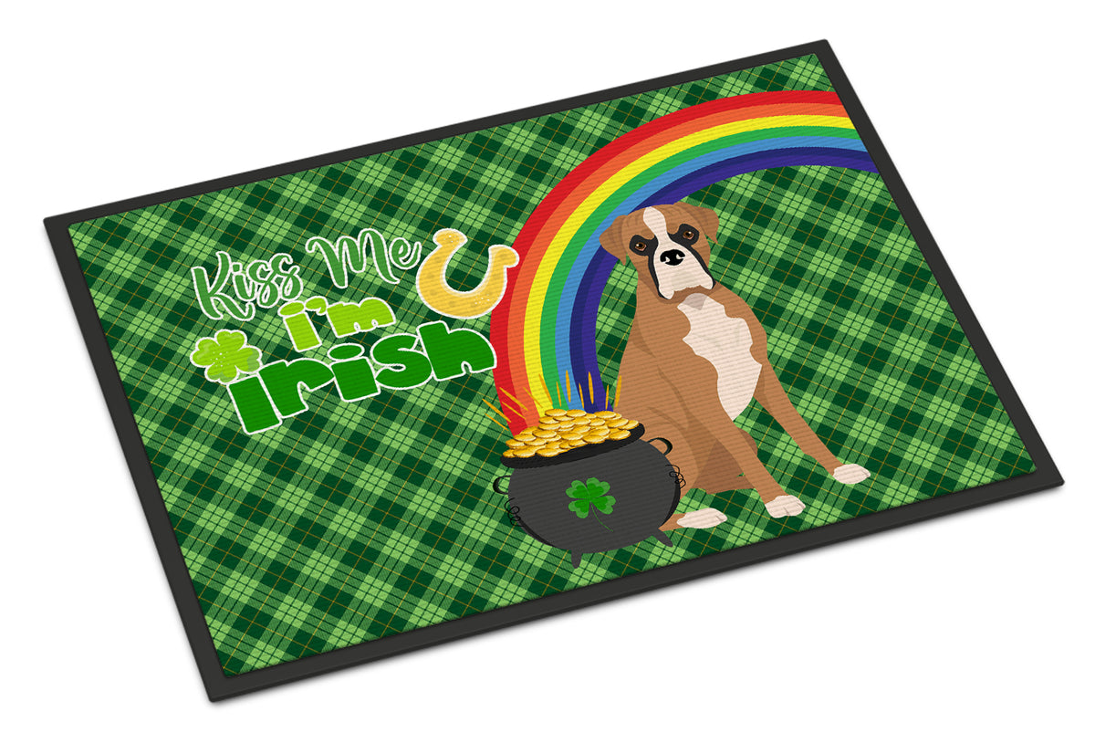 Buy this Natural Eared Fawn Boxer St. Patrick&#39;s Day Indoor or Outdoor Mat 24x36