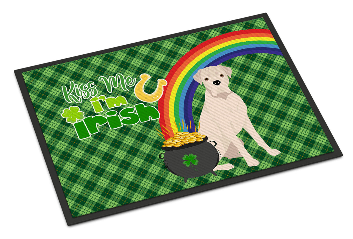 Buy this Natural Eared White Boxer St. Patrick&#39;s Day Indoor or Outdoor Mat 24x36