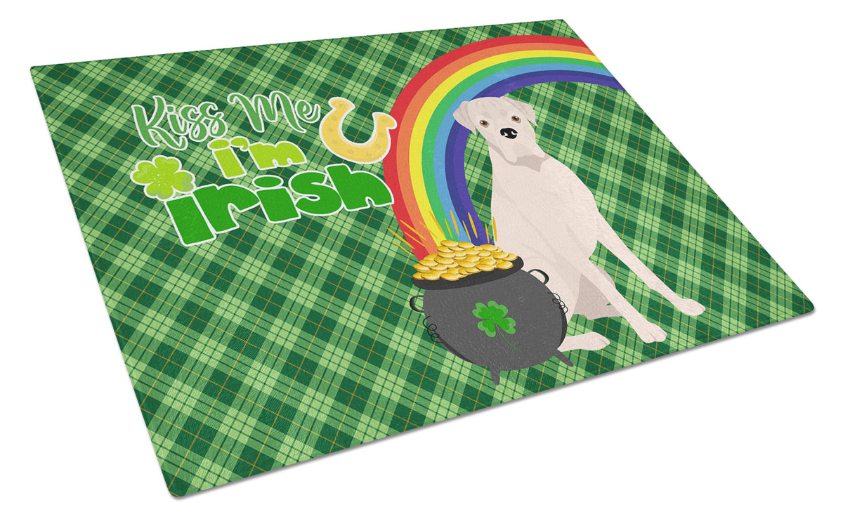 Buy this Natural Eared White Boxer St. Patrick&#39;s Day Glass Cutting Board Large