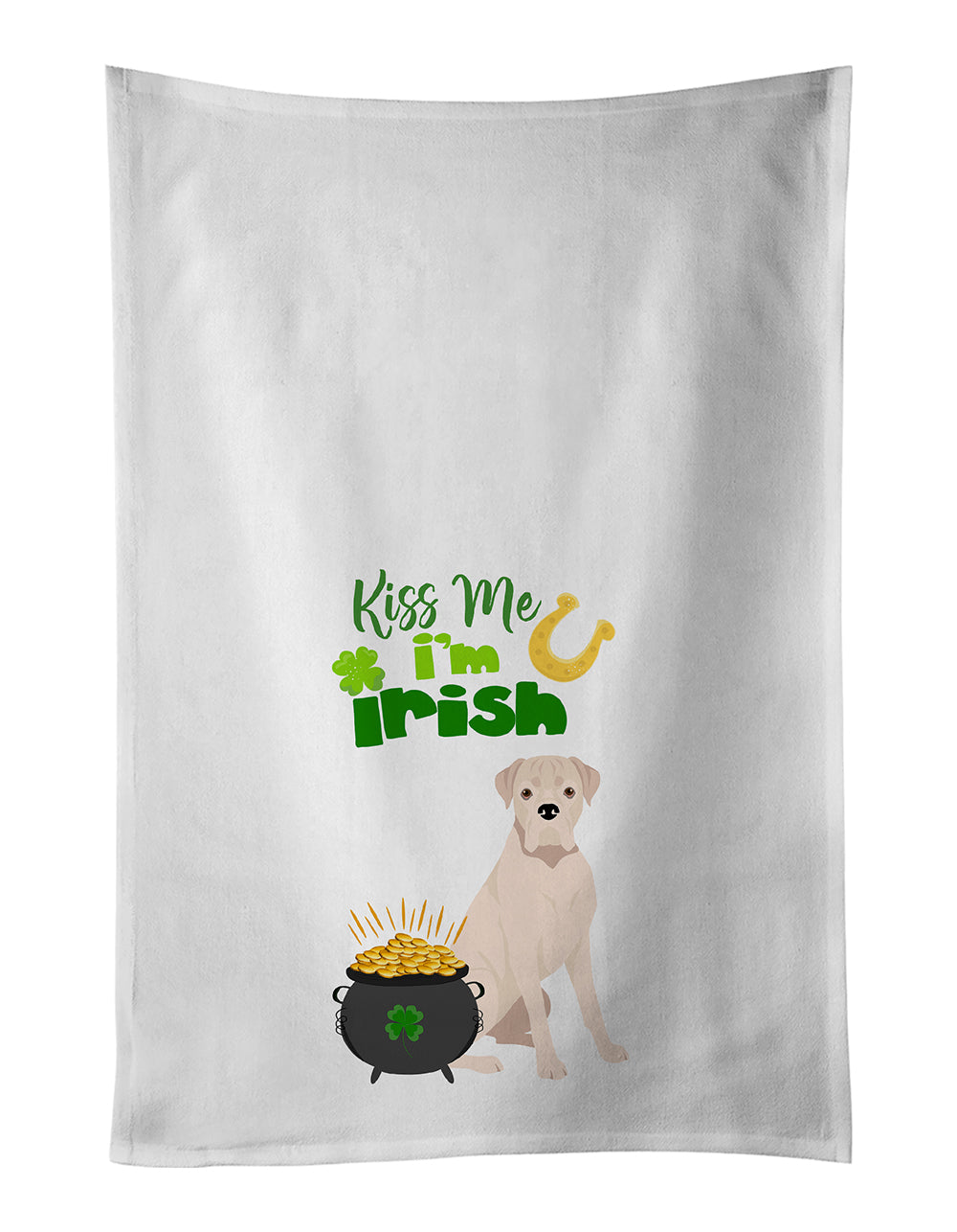 Buy this Natural Eared White Boxer St. Patrick&#39;s Day White Kitchen Towel Set of 2 Dish Towels
