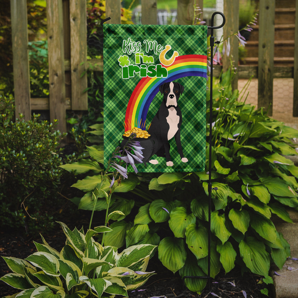 Natural Eared Black Boxer St. Patrick's Day Flag Garden Size  the-store.com.