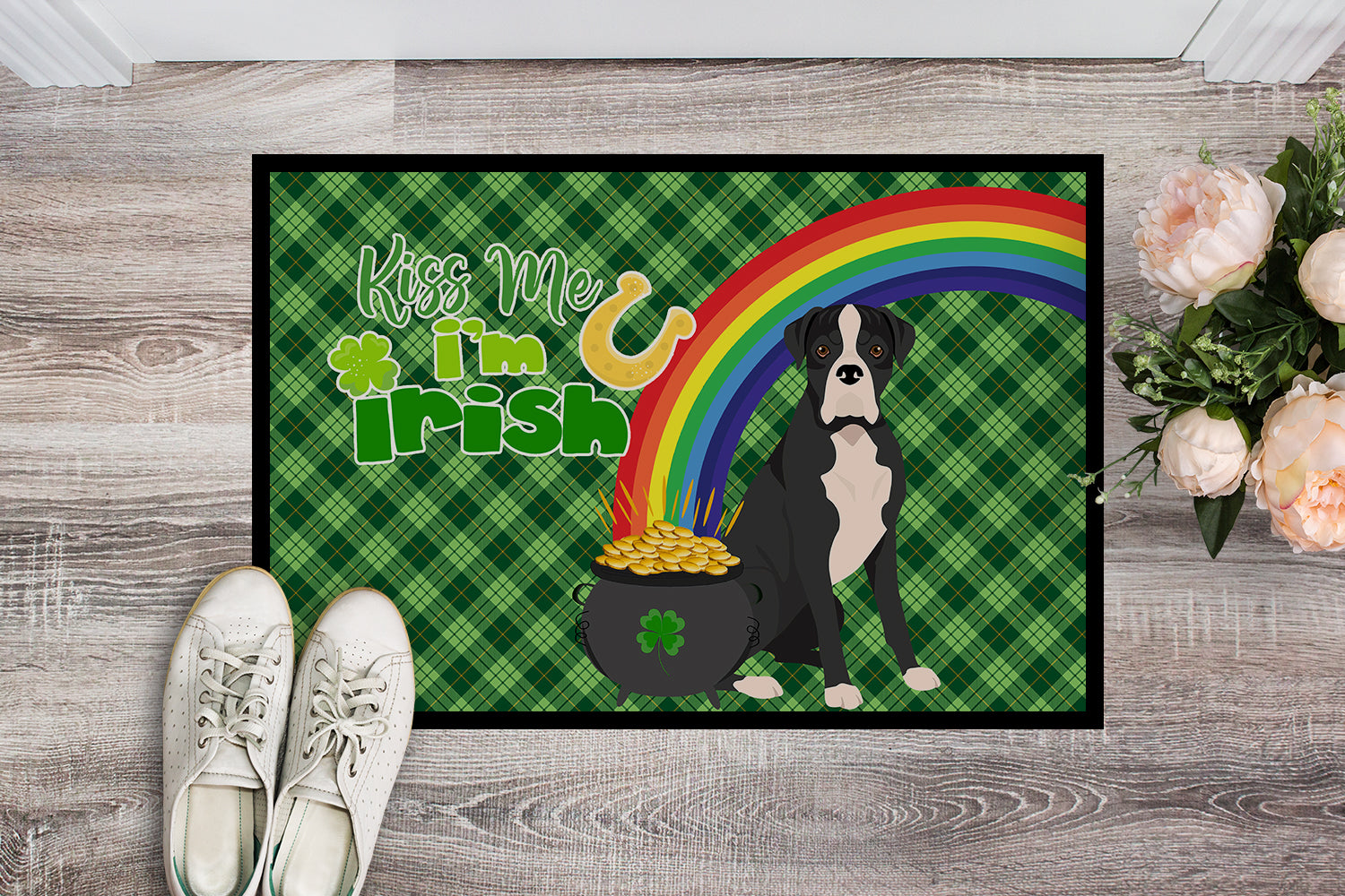 Natural Eared Black Boxer St. Patrick's Day Indoor or Outdoor Mat 24x36 - the-store.com