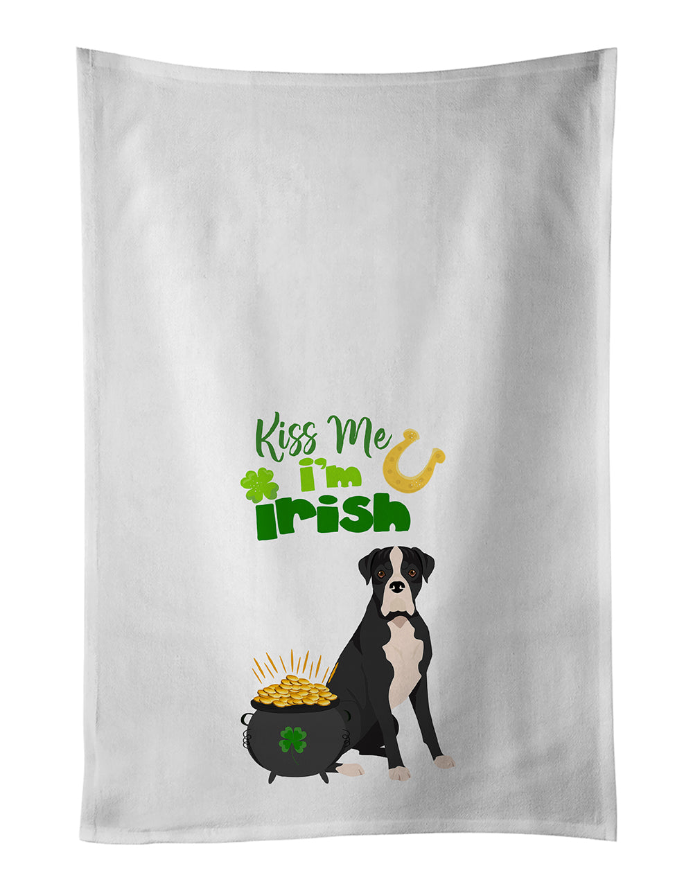 Buy this Natural Eared Black Boxer St. Patrick&#39;s Day White Kitchen Towel Set of 2 Dish Towels