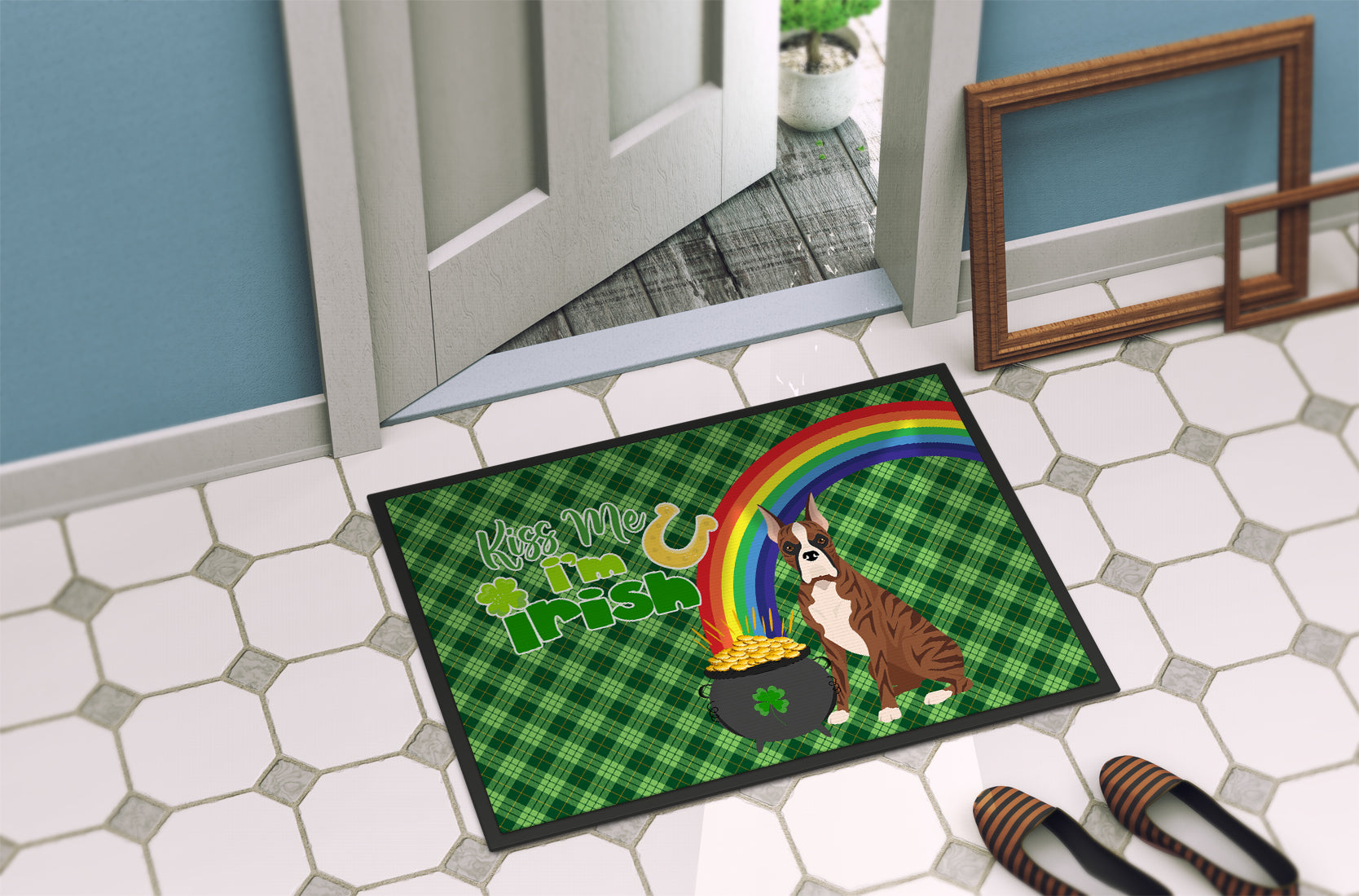 Red Brindle Boxer St. Patrick's Day Indoor or Outdoor Mat 24x36 - the-store.com