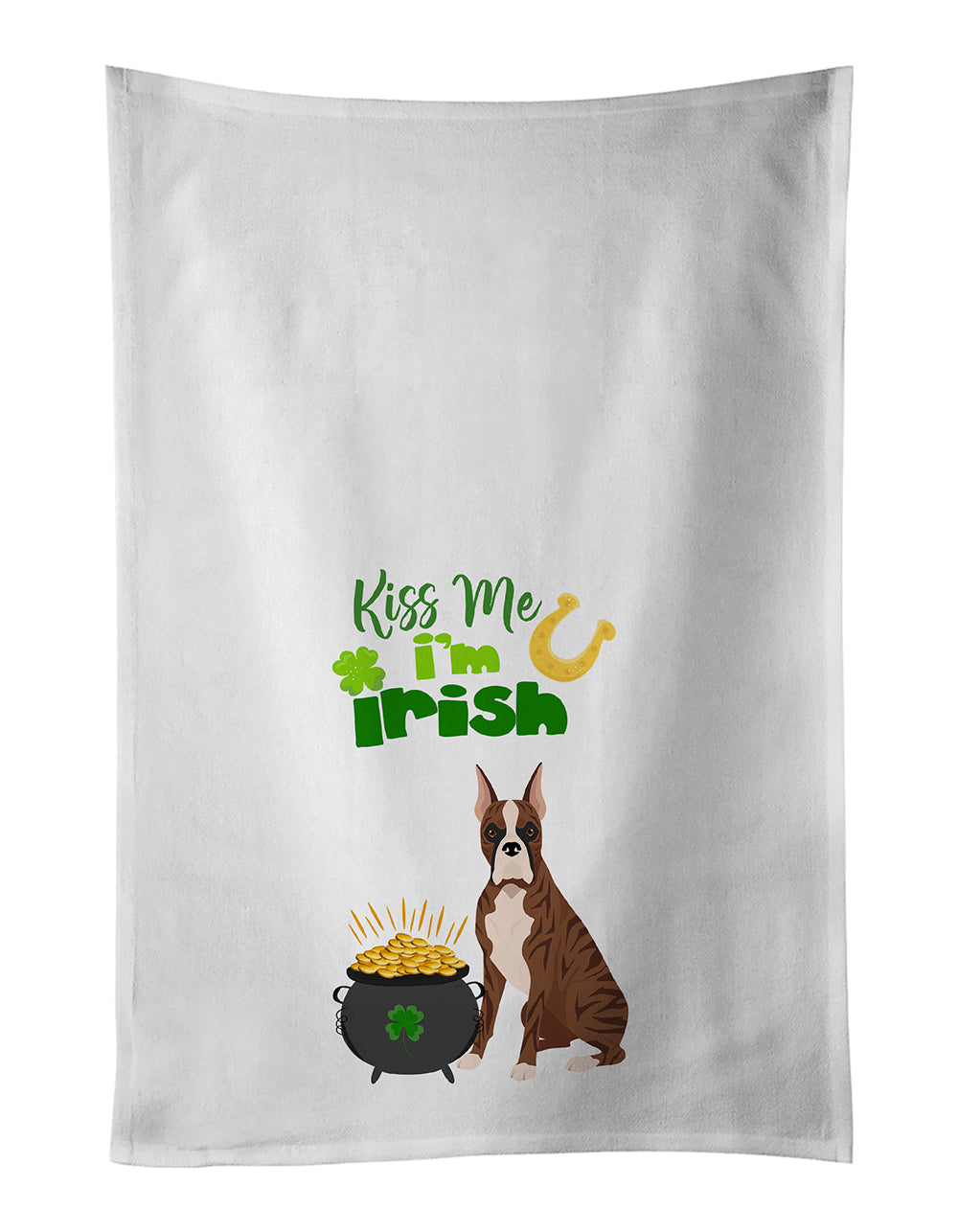 Buy this Red Brindle Boxer St. Patrick&#39;s Day White Kitchen Towel Set of 2 Dish Towels