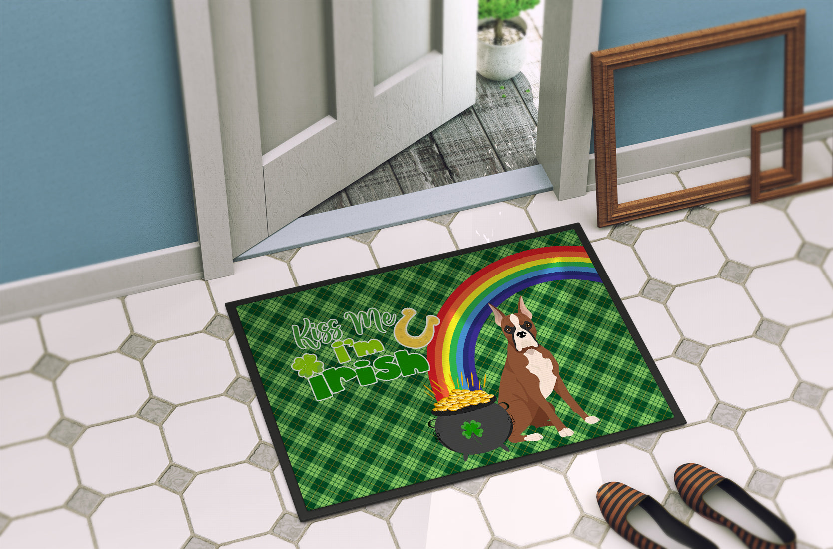 Red Fawn Boxer St. Patrick's Day Indoor or Outdoor Mat 24x36 - the-store.com