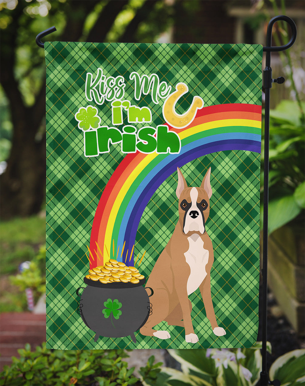 Fawn Boxer St. Patrick's Day Flag Garden Size  the-store.com.