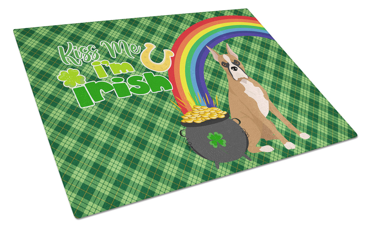 Buy this Fawn Boxer St. Patrick&#39;s Day Glass Cutting Board Large
