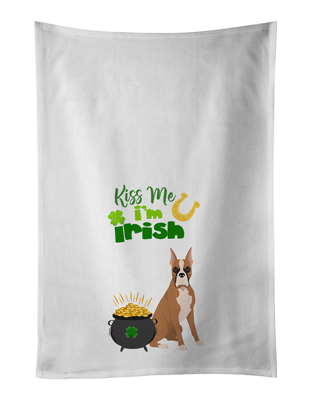 Buy this Fawn Boxer St. Patrick&#39;s Day White Kitchen Towel Set of 2 Dish Towels