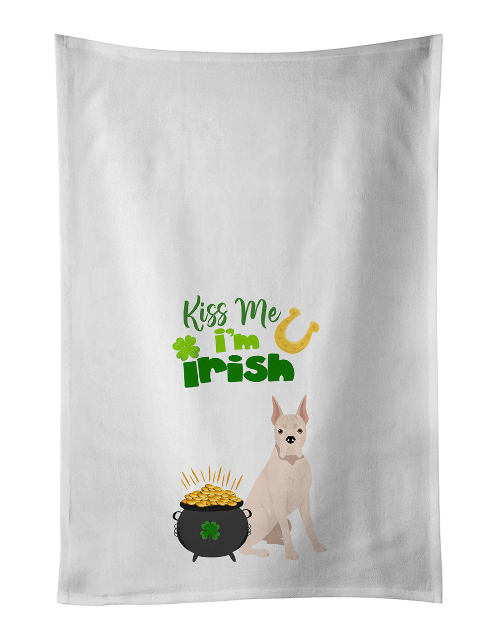 Buy this White Boxer St. Patrick&#39;s Day White Kitchen Towel Set of 2 Dish Towels