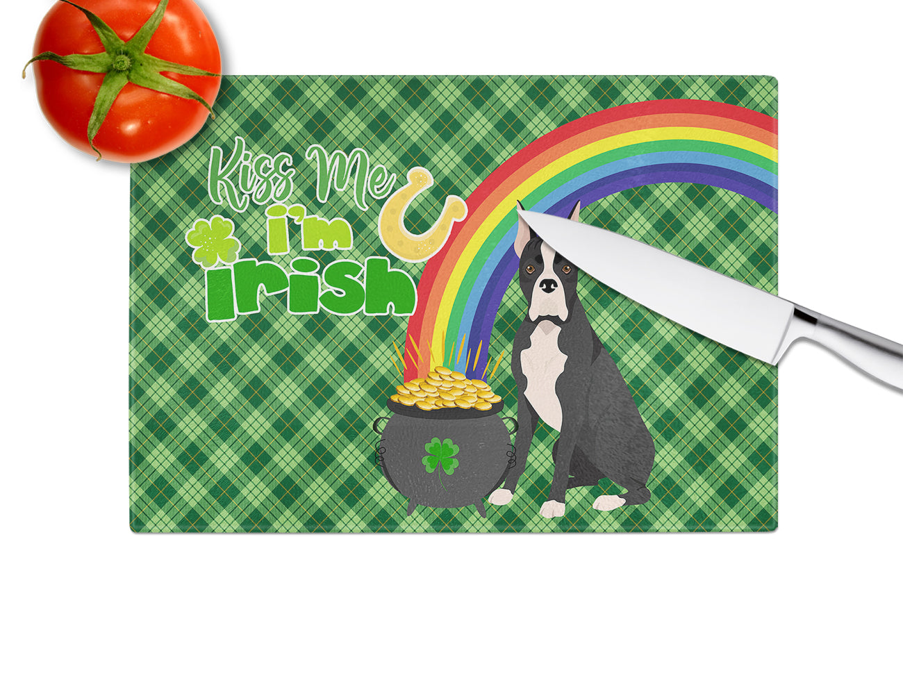 Black Boxer St. Patrick's Day Glass Cutting Board Large - the-store.com