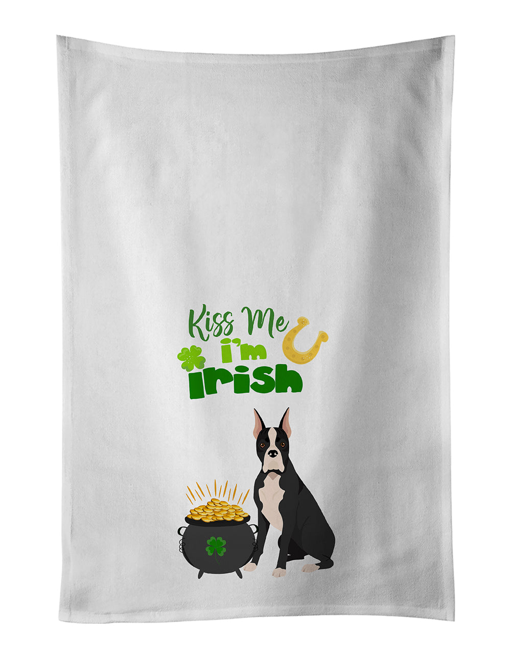 Buy this Black Boxer St. Patrick&#39;s Day White Kitchen Towel Set of 2 Dish Towels
