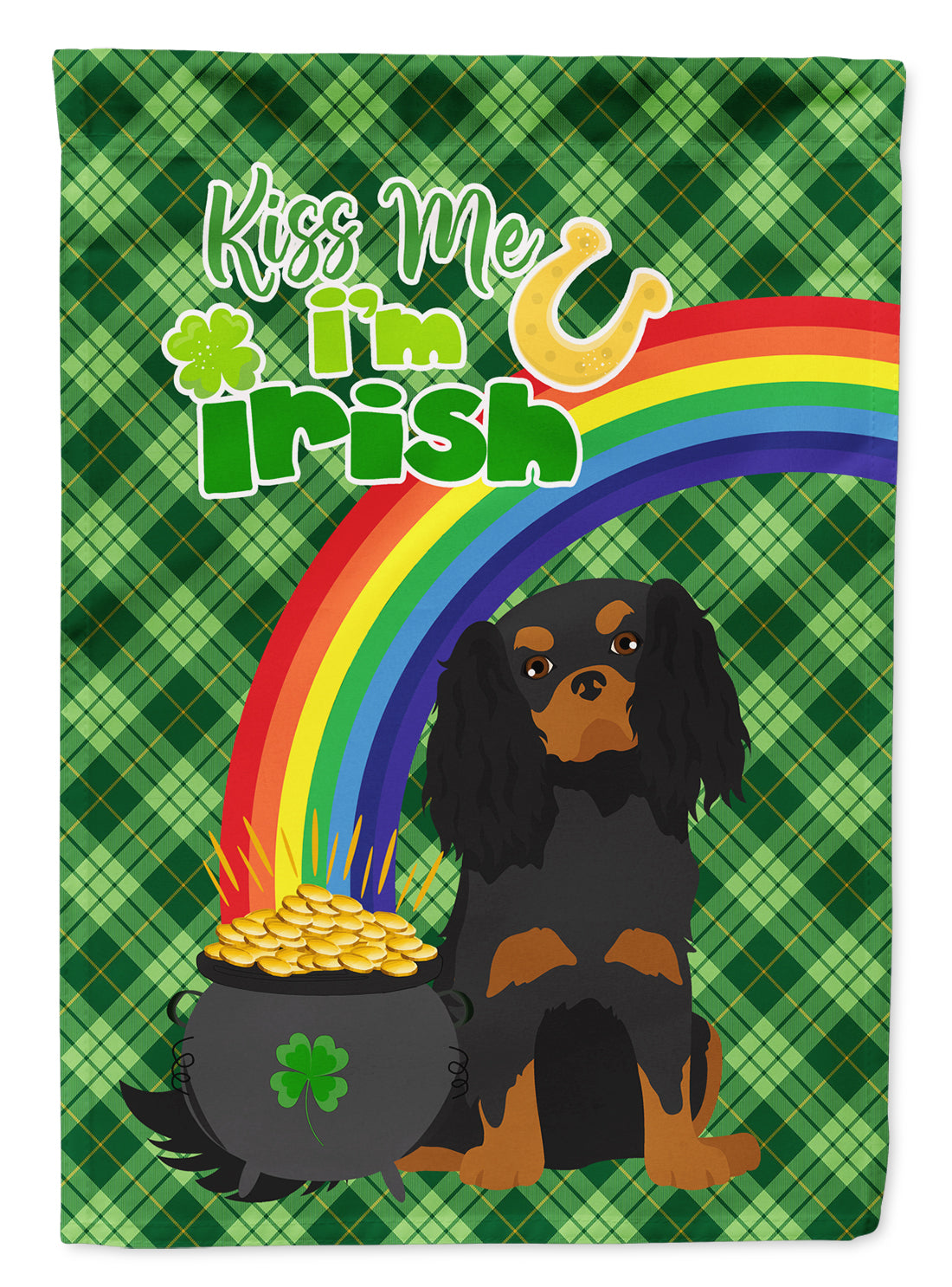 Black and Tan Cavalier Spaniel St. Patrick&#39;s Day Flag Garden Size  the-store.com.