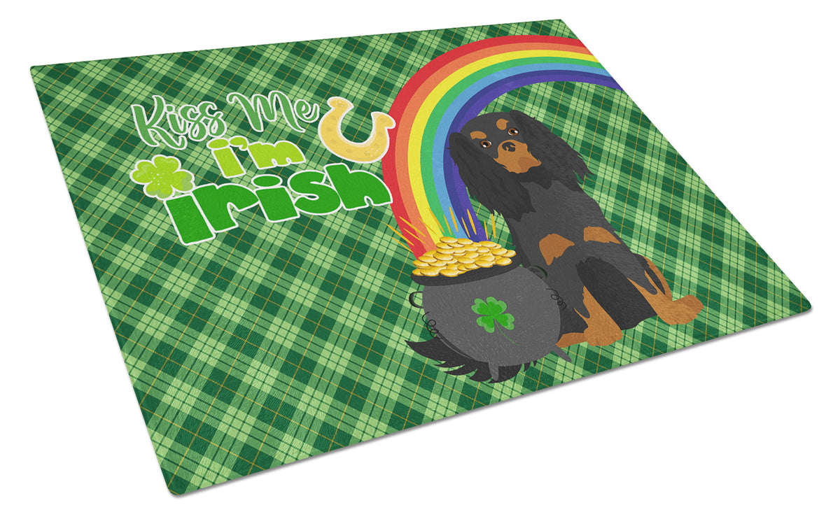 Buy this Black and Tan Cavalier Spaniel St. Patrick&#39;s Day Glass Cutting Board Large